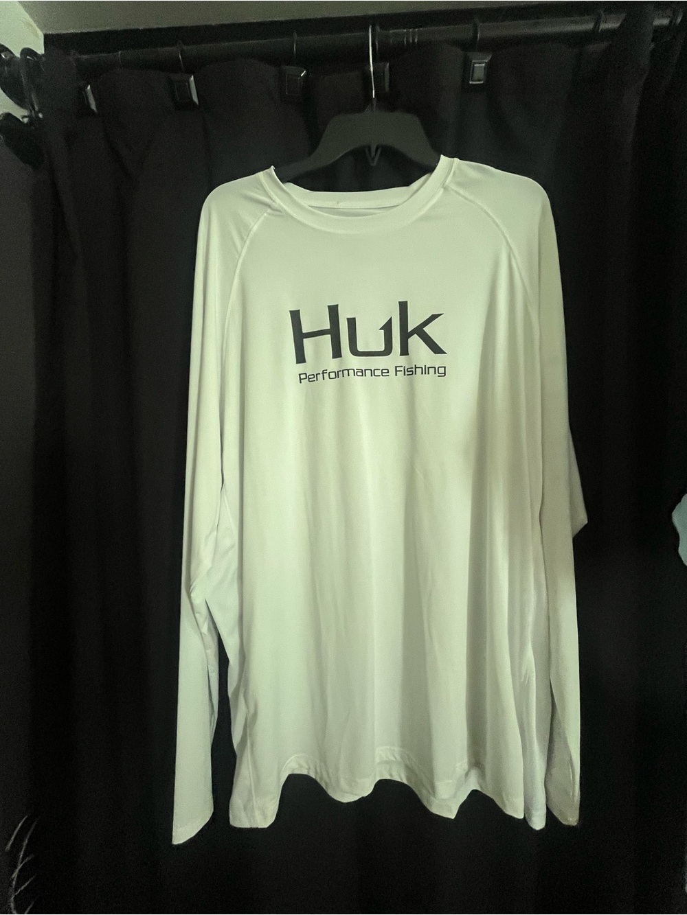 Huk White Long Sleeve Performance Fishing Shirt with Black Logo
